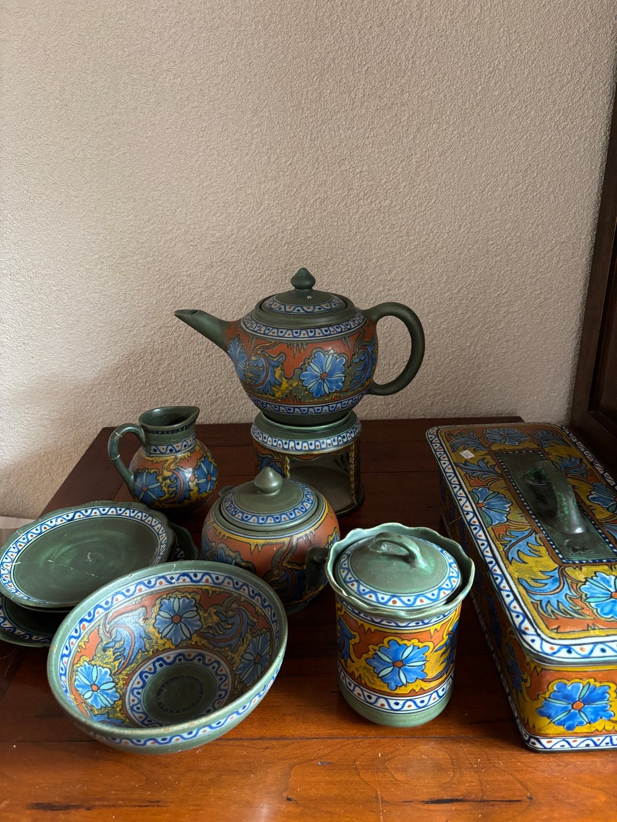 Zeldzaam Gouds Plateel Anjer theeservies - Art Deco, Ophalen