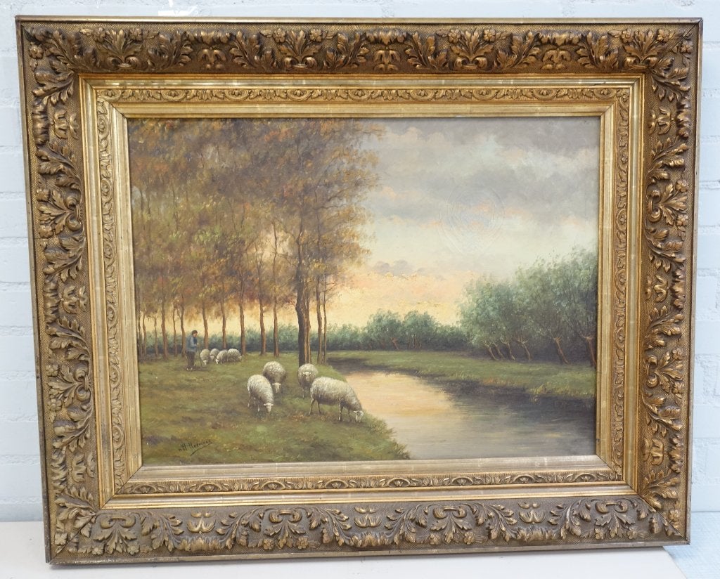 Schilderij H. Hermans, Ophalen, Klassiek, Origineel werk, Landschap