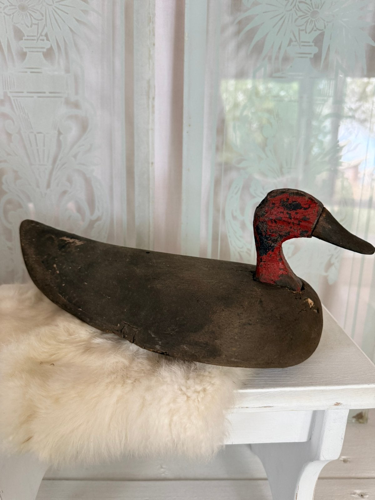 Masos antieke lokeend 1890 met originele patina handgemaakt, Ophalen, Houtsnijwerk, Art deco, Beschilderd