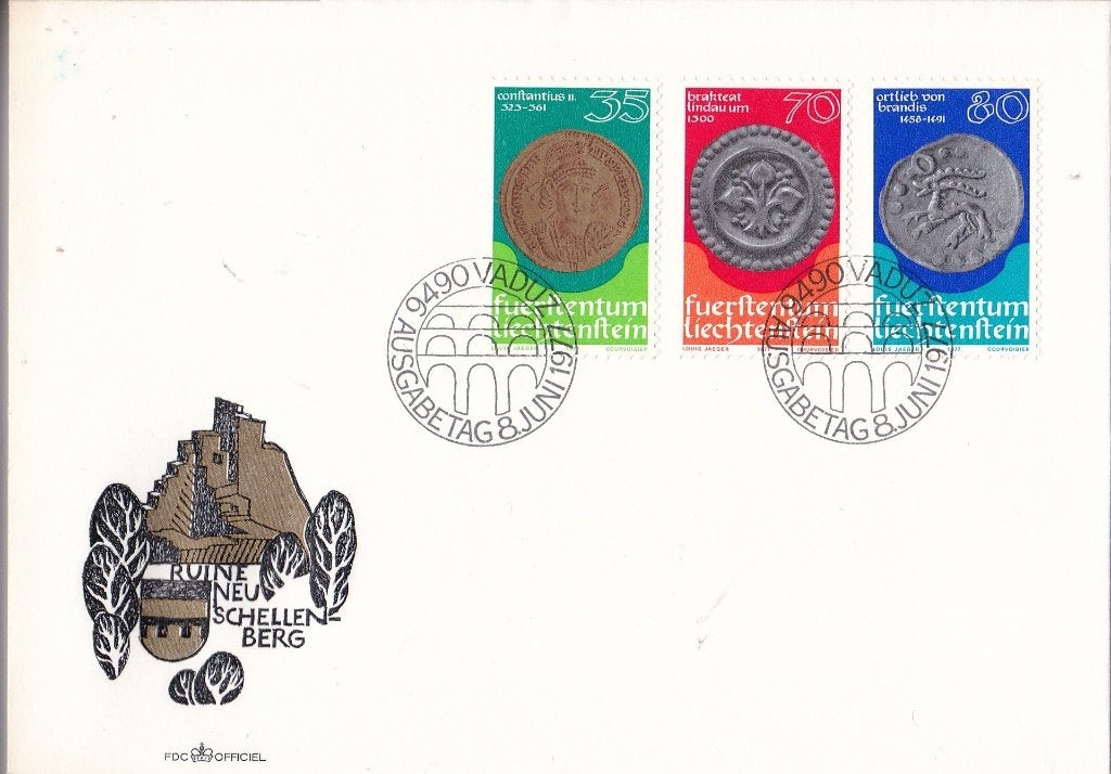 Liechtenstein FDC – Münzen (I) - M 677-679, Postzegels en Munten, Postzegels | Eerstedagenveloppen, Verzenden, Onbeschreven, Europa
