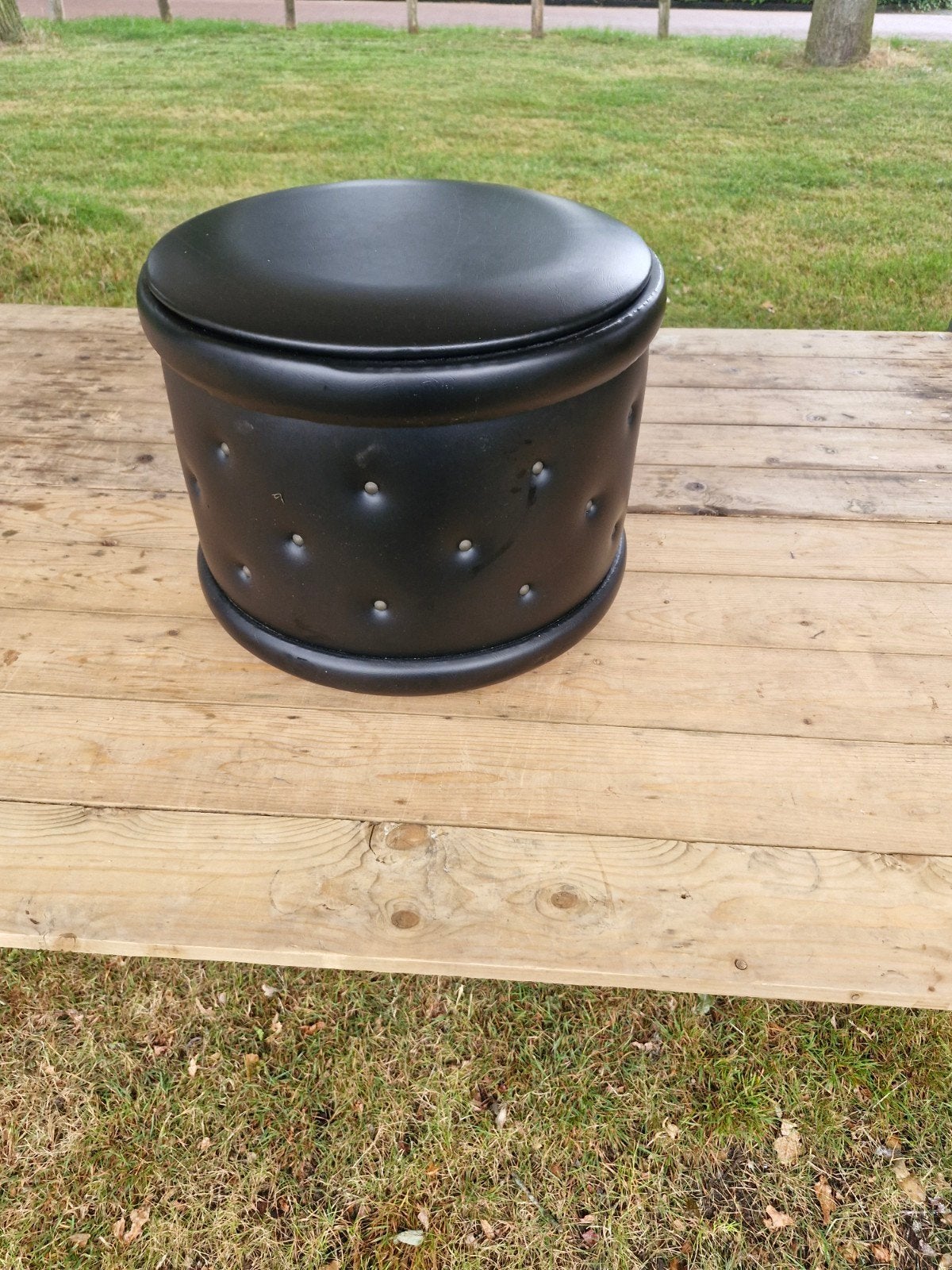 Vintage Poef met Opbergruimte naaibox, Ophalen of Verzenden