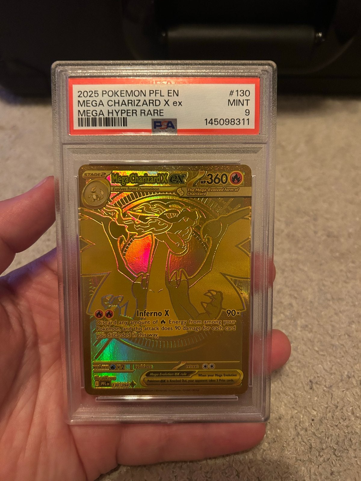 PSA 9 Mega Charizard X EX 130/108 Pokemon Kaart, Ophalen of Verzenden, Zo goed als nieuw, Losse kaart