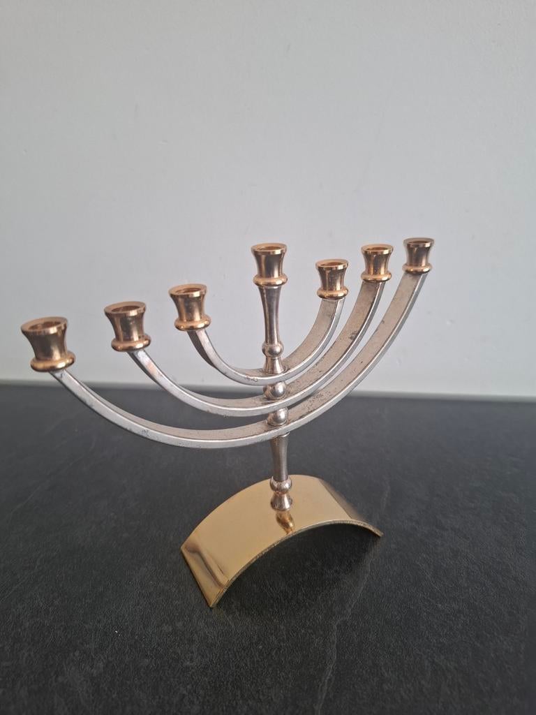 Menora zilver goud kleurig, Antiek en Kunst, Antiek | Kandelaars, Ophalen of Verzenden, Koper of Brons