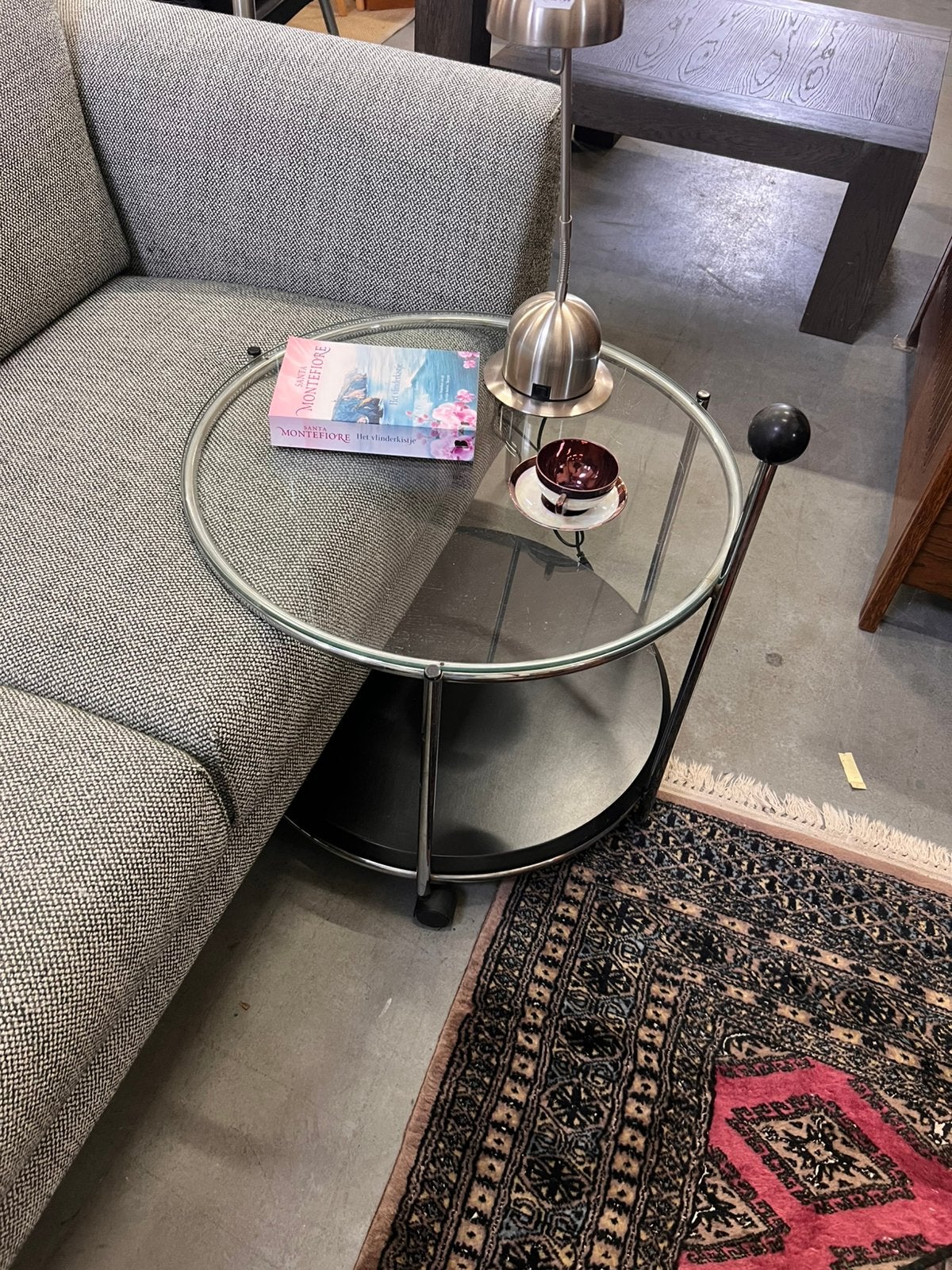 Vintage glazen bijzettafel op wielen | Chroom jaren 80, Ophalen of Verzenden, A, A, A