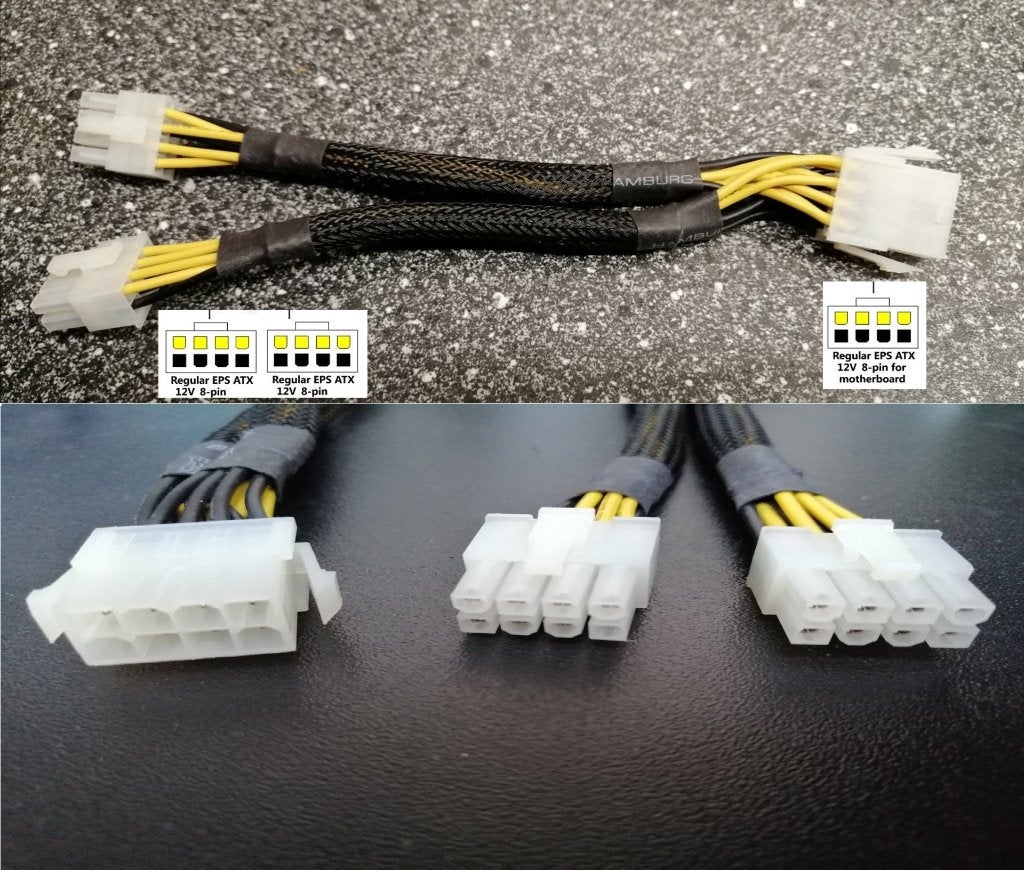 EPS 8 pin - 2x 8pin Y splitter voeding Sleeved 15cm, Computers en Software, Ophalen, Nieuw