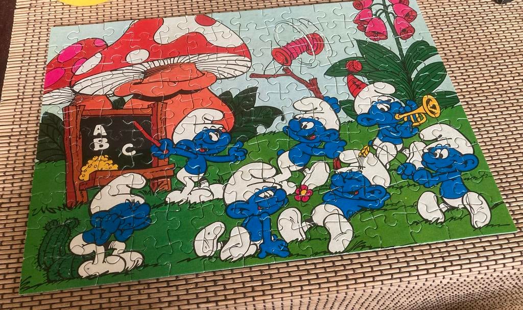 Vintage Smurfen Puzzel - Schlumpf-Schule (140 stukjes), Ophalen of Verzenden, Gebruikt, 6 jaar of ouder