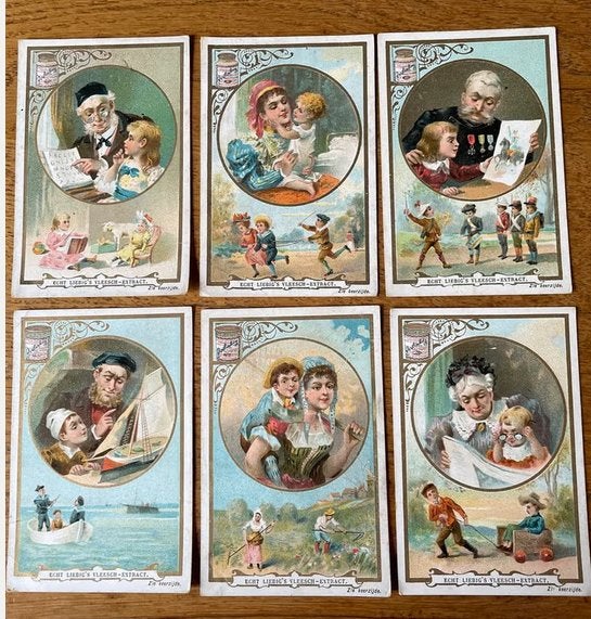 Antieke Liebig Vleesextract Kaartjes - Set van 6, Ophalen of Verzenden, Voor 1940, Zo goed als nieuw