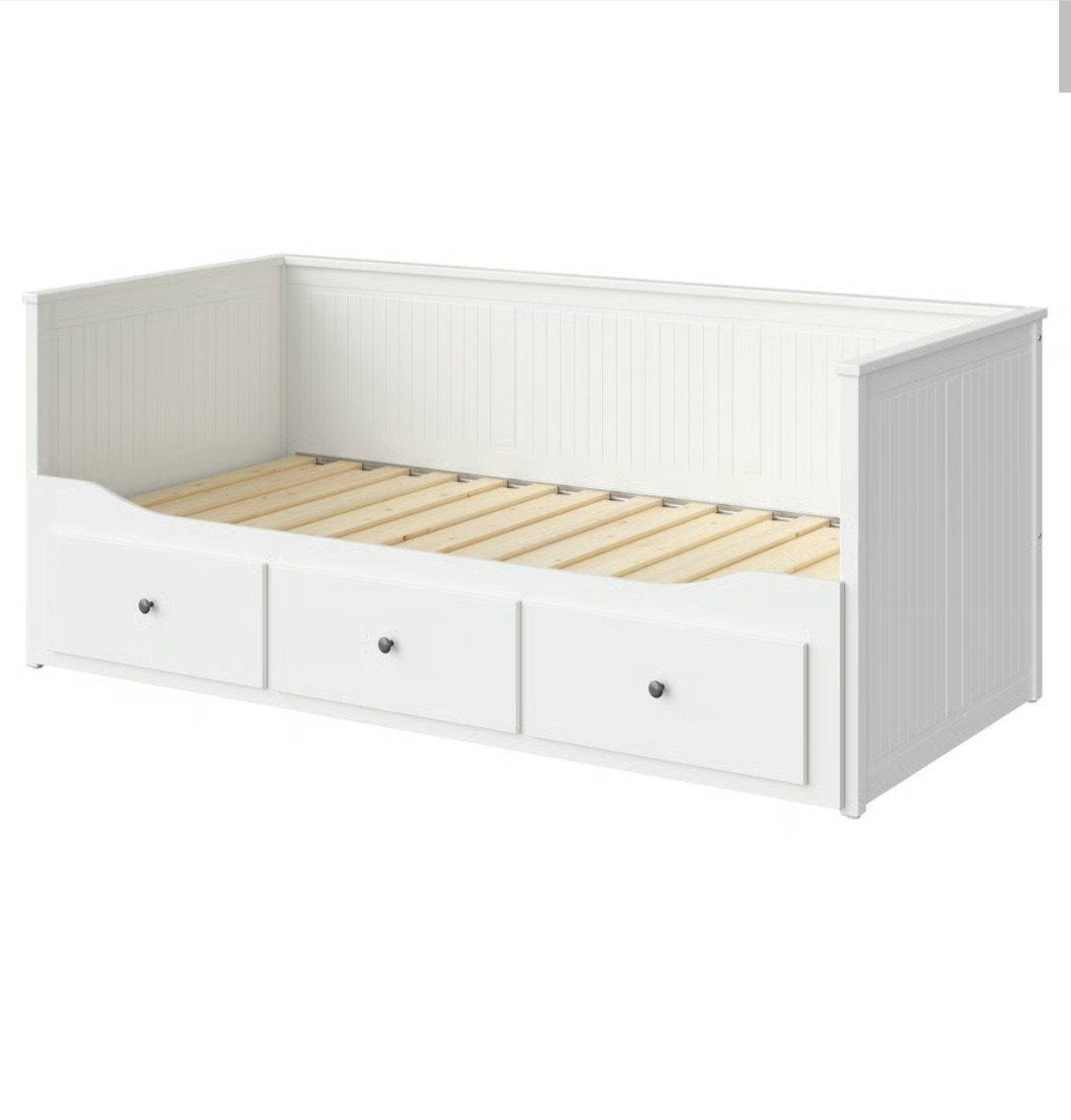IKEA Hemnes Bedbank met 3 lades - Gebruikt, Ophalen, Gebruikt, Eenpersoons, Wit