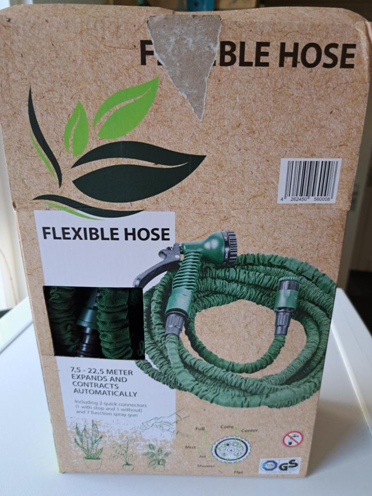 Flexibele Tuinslang met Sproeikop en Koppelingen 22,5 mtr, Ophalen of Verzenden, Nieuw, Tuinslang