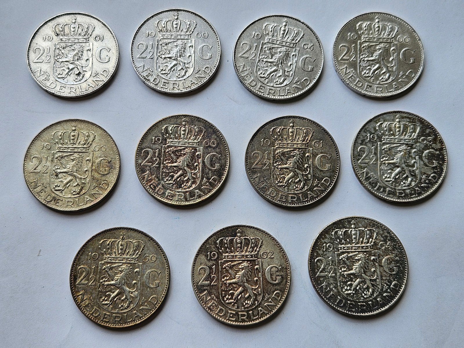 11 Zilveren Juliana rijksdaalders, Koningin Juliana, Setje, Zilver, Ophalen of Verzenden