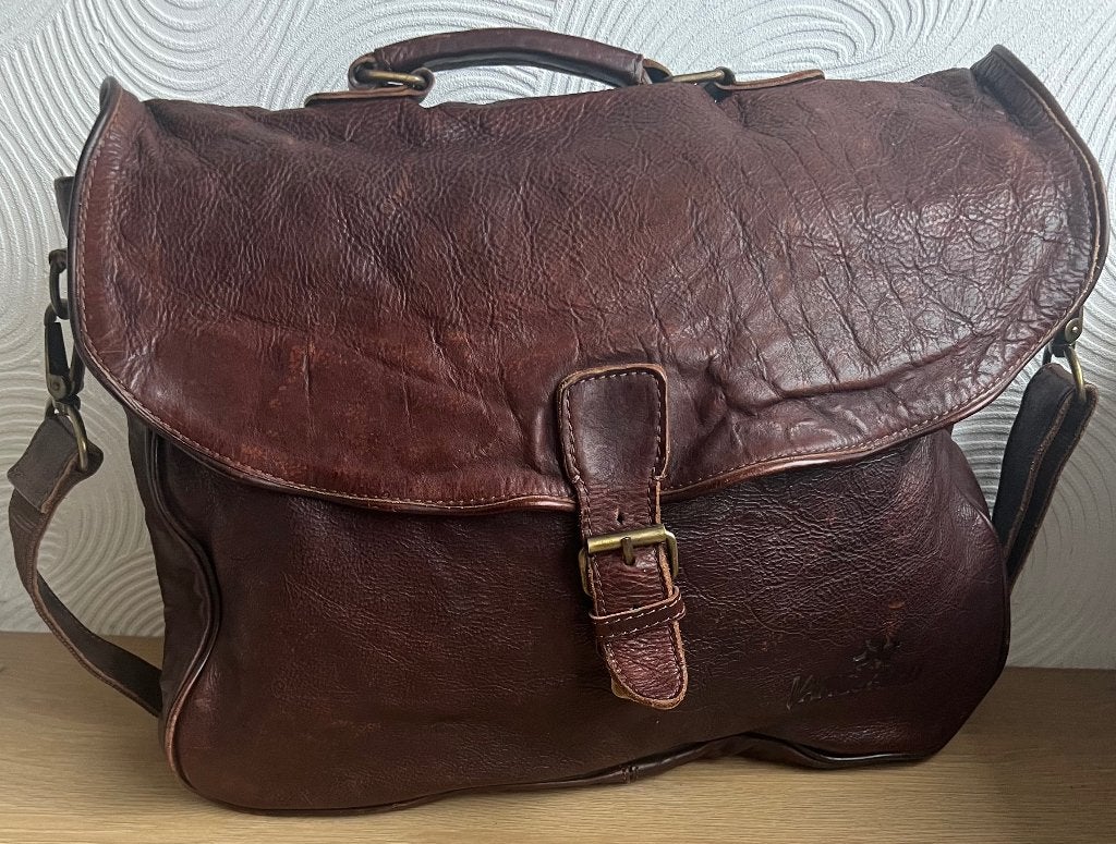 Vanguard. Stoere leren boekentas/schooltas., Minder dan 30 cm, Bruin, Aktetas of Boekentas, Leer