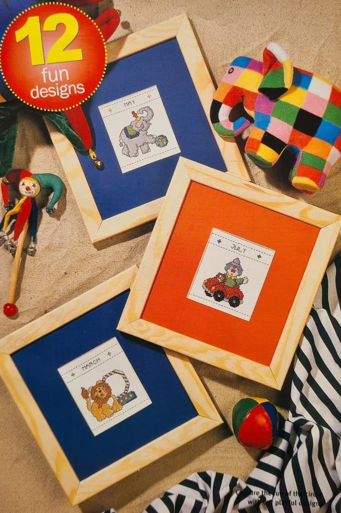 12 maanden kalender borduurpatronen van het circus, Hobby en Vrije tijd, Borduren en Borduurmachines, Nieuw, Patroon, Handborduren
