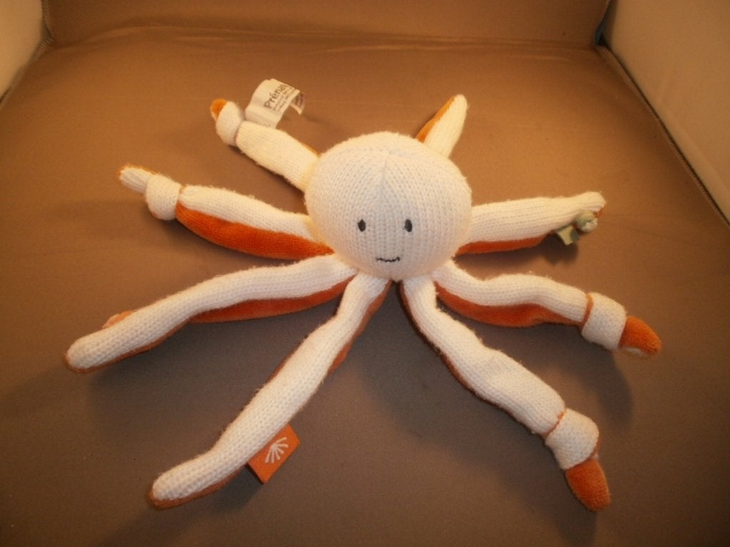 Prénatal octopus gehaakt velours oranje wit knoopjes groen, Kinderen en Baby's, Speelgoed | Knuffels en Pluche, Prénatal, Overige typen