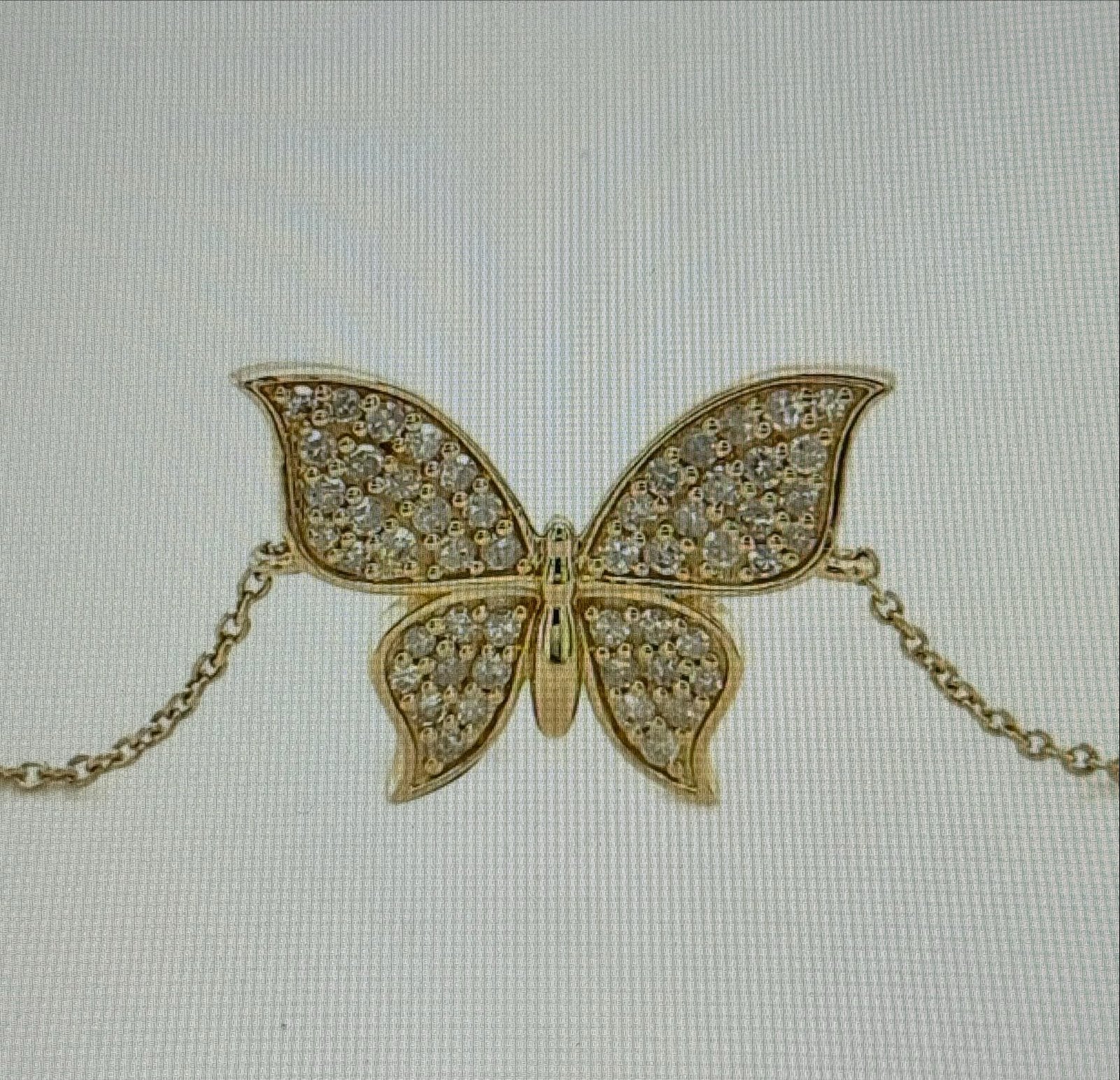 14 Karaat Geelgouden Vlinder Armband met Diamanten, Geel, Nieuw, Ophalen of Verzenden, Met edelsteen
