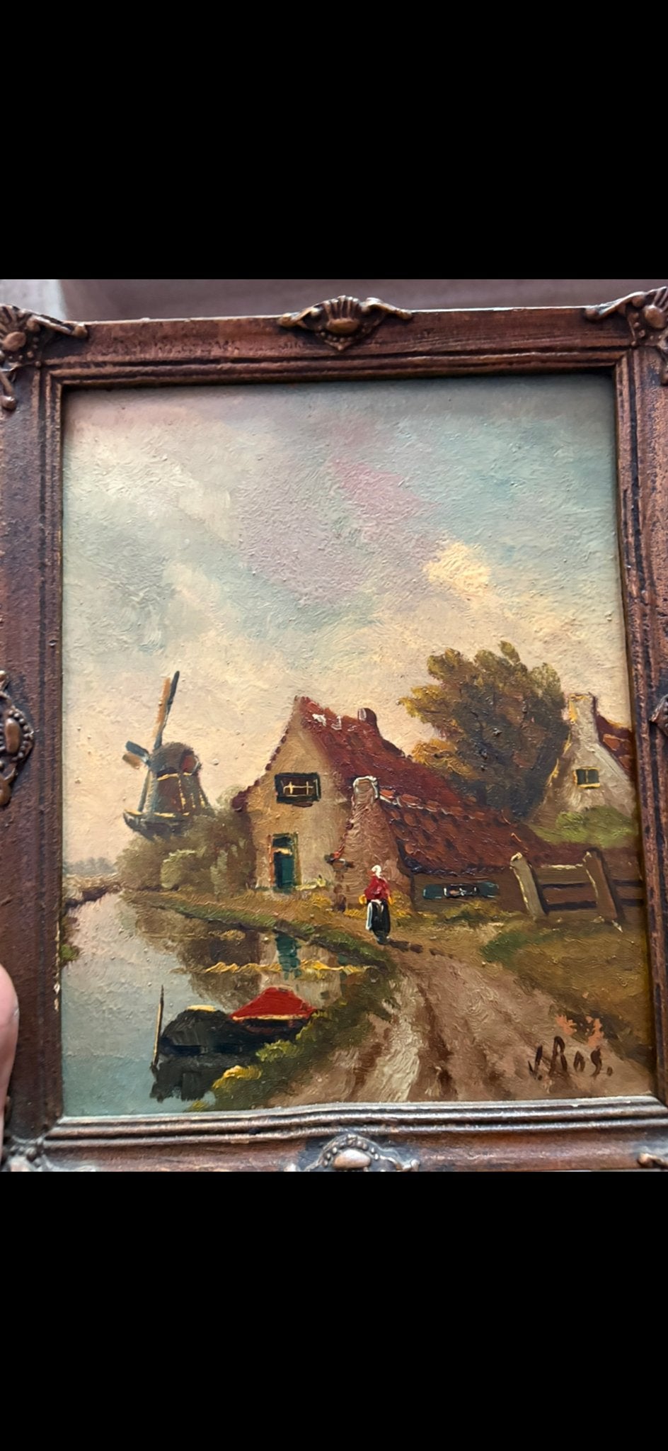 Oud Hollands Landschap met Molen en Boerderij - Gesigneerd, Paneel, Oud hollands, Ophalen of Verzenden, Gesigneerd