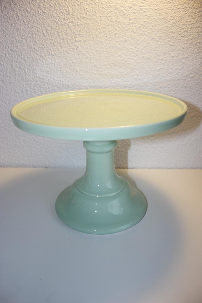 Miss Etoile mintgroen pastel groene taartschaal op voet, Gebruikt, Overige typen, Ophalen of Verzenden, Effen