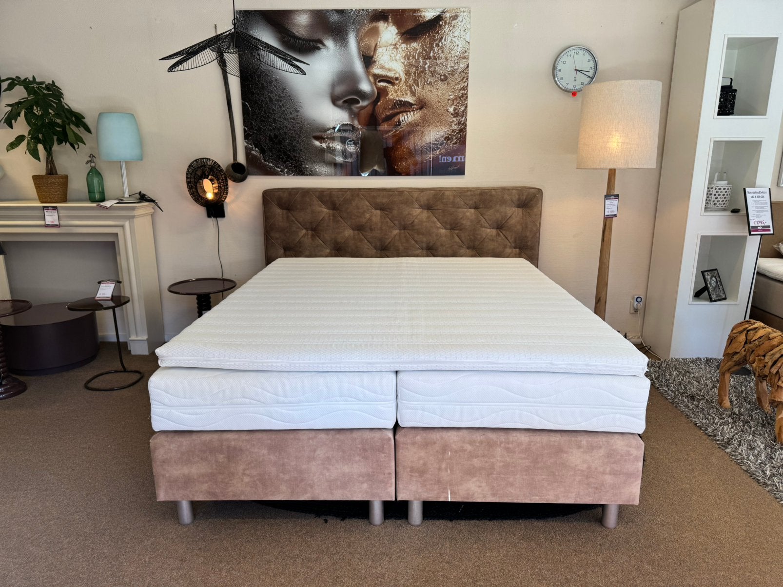Boxspring 180x210 Taupe/Bruin €895,- Direct leverbaar, Ophalen, Meerkleurig, 210 cm, Mwonenenslapen