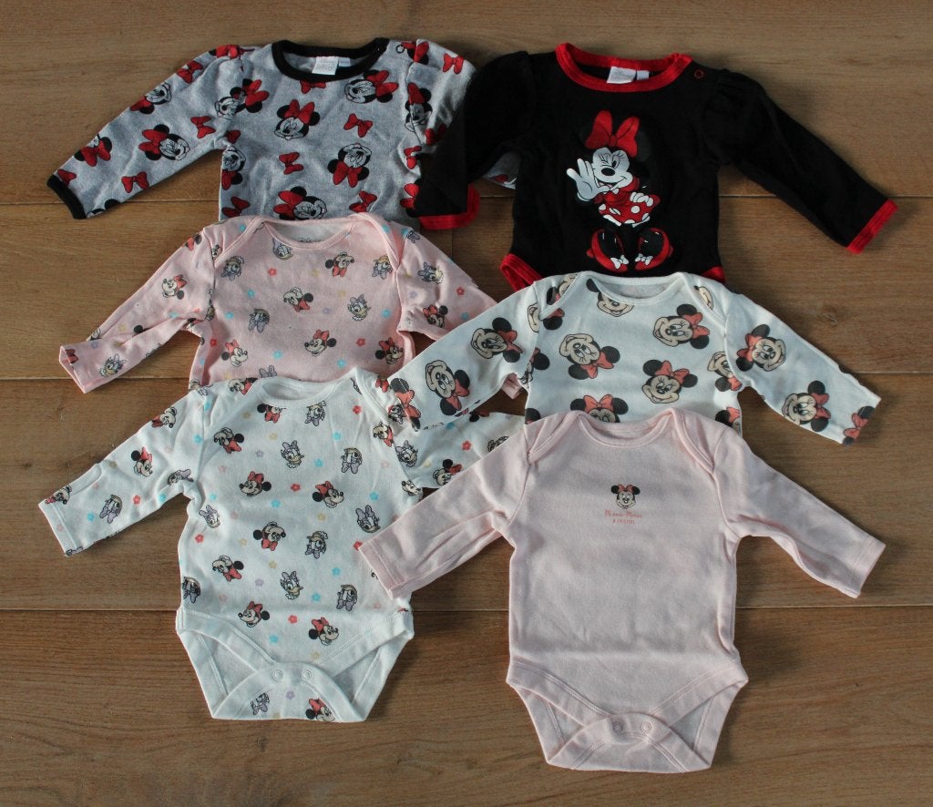 6 Disney rompers maat 62 Minnie Mouse, Nacht- of Onderkleding, Meisje, Ophalen of Verzenden, Zo goed als nieuw