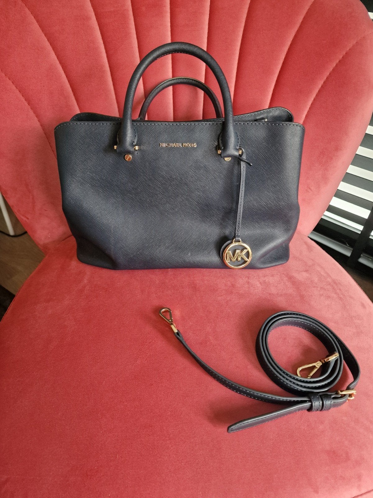 Michael Kors Handtas - Donkerblauw Saffiano Leer, Ophalen of Verzenden, Gebruikt, Blauw, Handtas