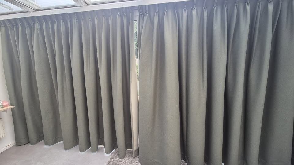 Double Blackout Curtains - Green/Grey – 2 Panels, Ophalen