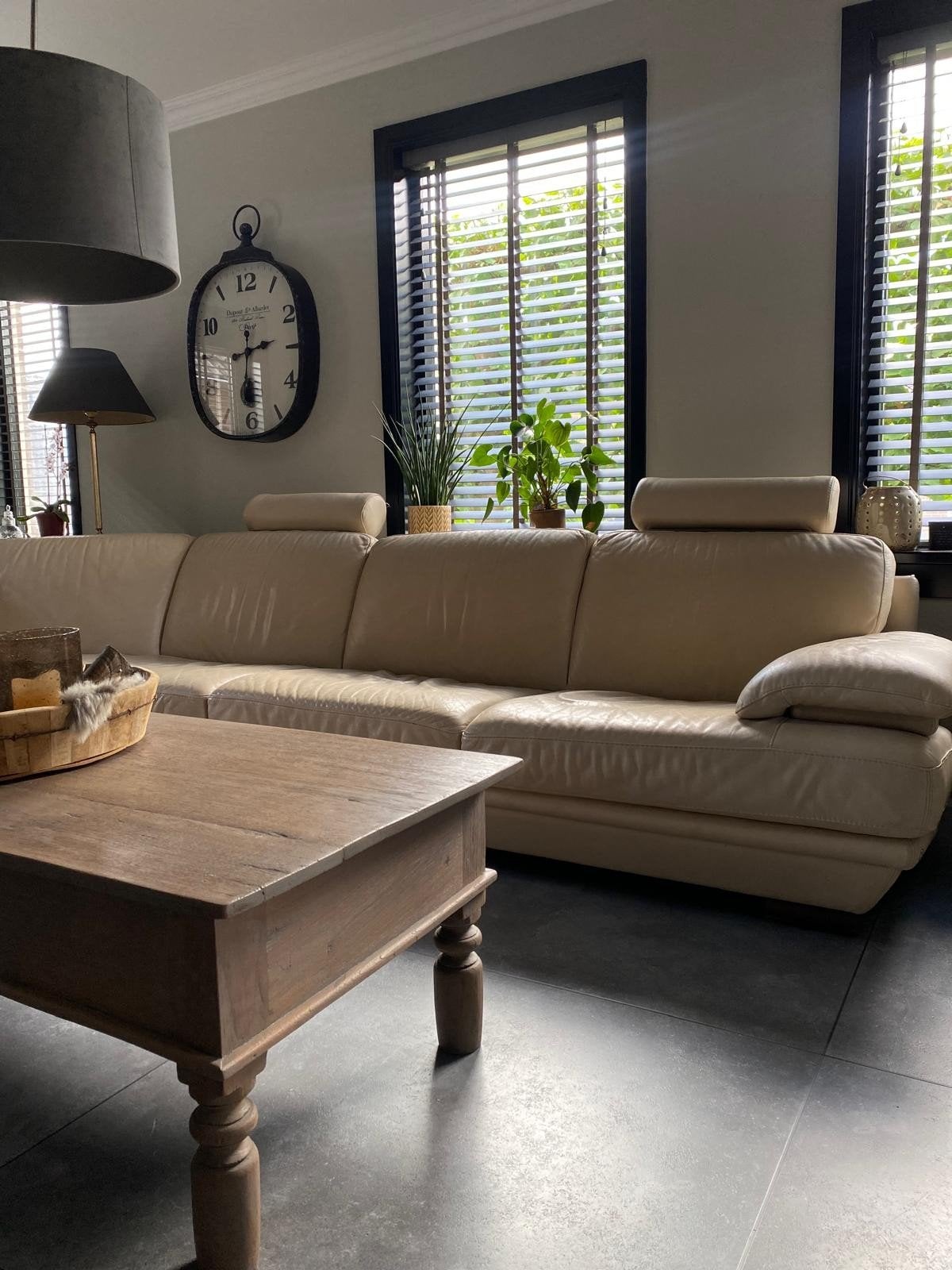 Leren Hoekbank - Crème/Beige, Ophalen, Gebruikt, 125 tot 150 cm, Hoekbank