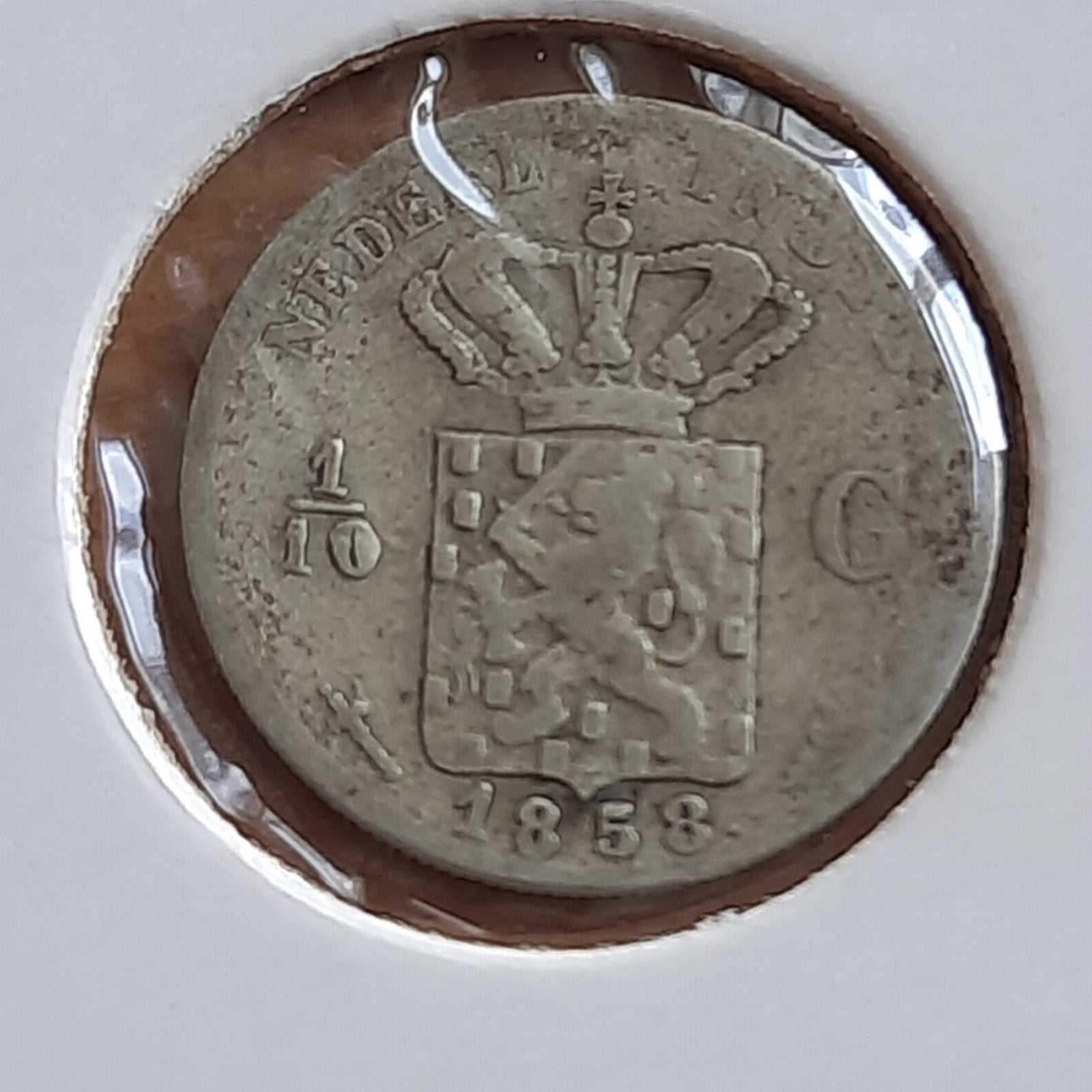 Zilveren 1/10 Gulden 10 Cent Ned. Indië 1858, Postzegels en Munten, Munten | Nederland, Verzenden, Koning Willem III, 10 cent