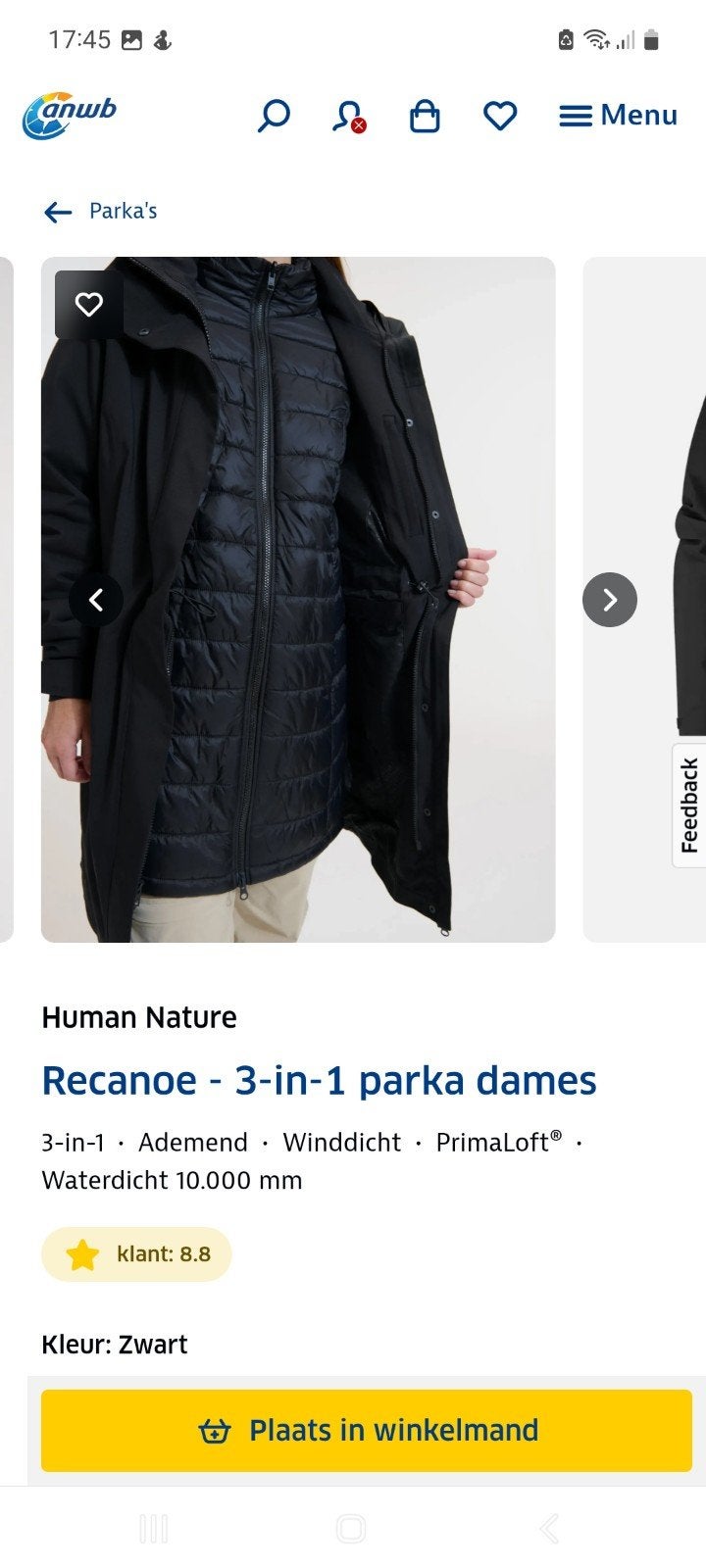ANWB Human Nature 4-seizoenen jas waterdicht zwart L, Kleding | Dames, Zwart, Ophalen of Verzenden, Zo goed als nieuw, Maat 42/44 (L)