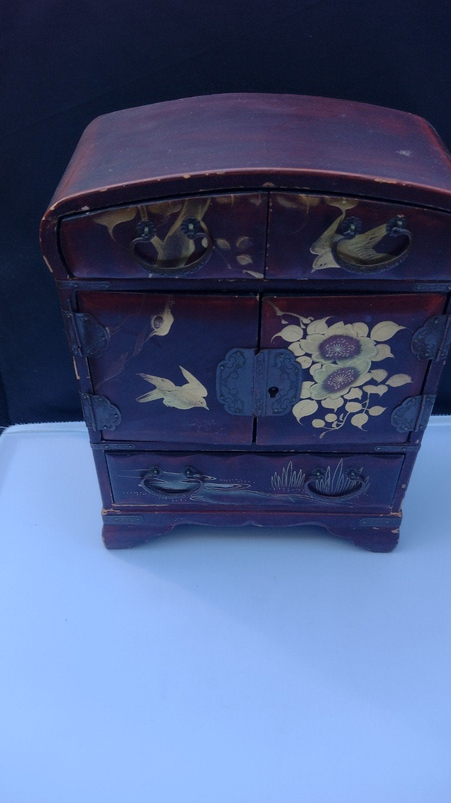 Antiek Japans Juwelenkastje met Lades en Sleutel, Antiek en Kunst, Ophalen of Verzenden
