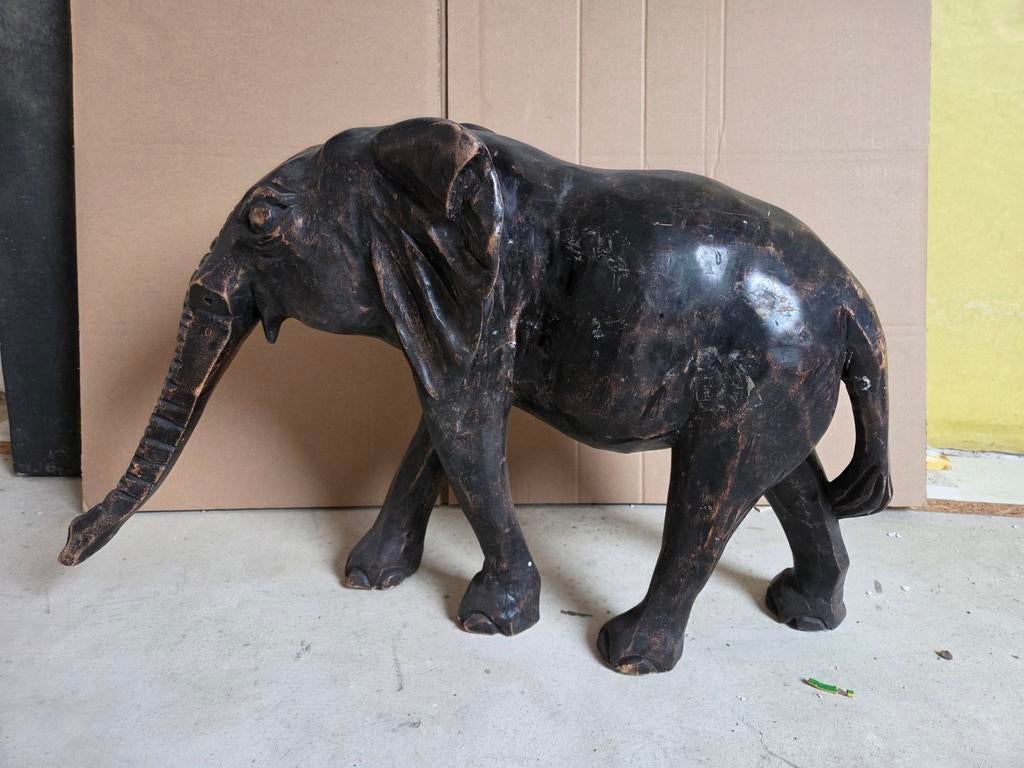 Afrikaanse kunst olifant - Houten beeld met beschadigd oor, Antiek en Kunst, Ophalen of Verzenden