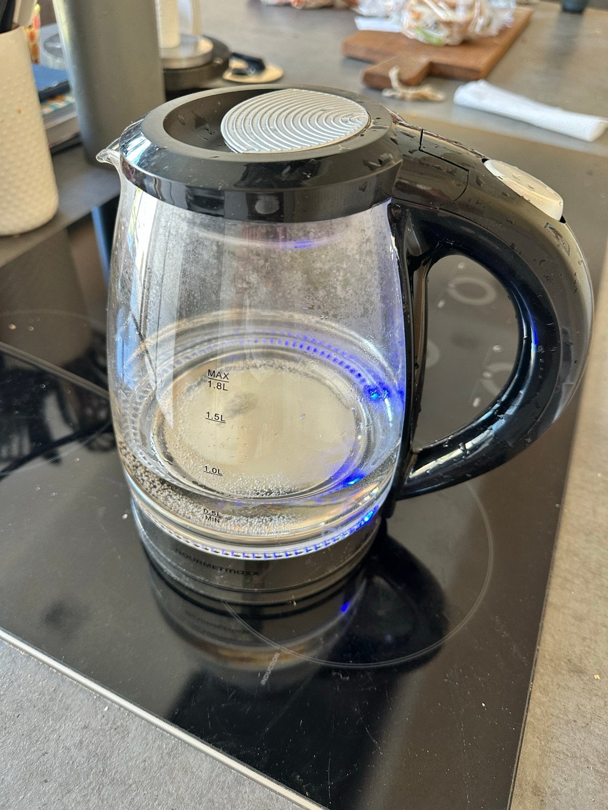 Gourmetmaxx Glazen Waterkoker met LED Verlichting, Witgoed en Apparatuur, Waterkokers, 1 tot 2 liter, Ophalen of Verzenden, Zo goed als nieuw