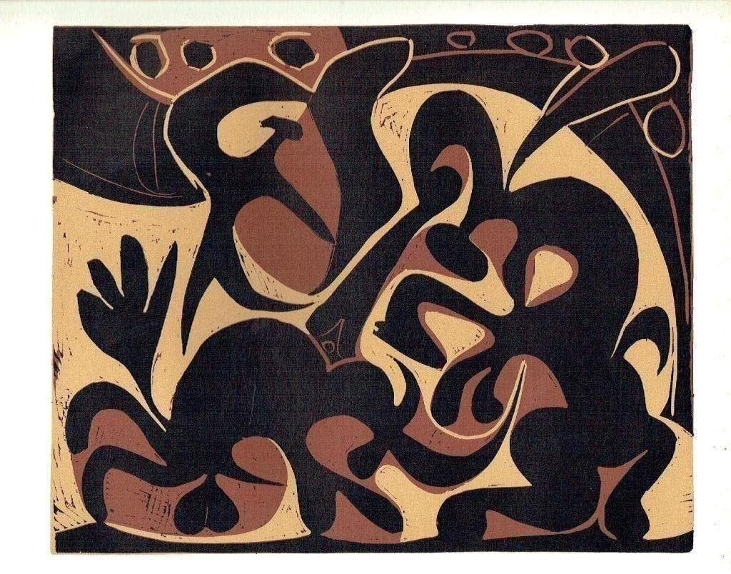 Picasso Goading Bull with Matador Linocut, Antiek en Kunst, Verzenden, Houtsnede