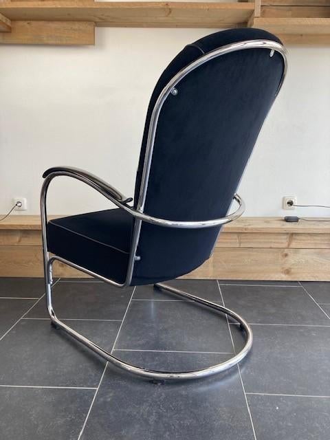 2 Gispen AA fauteuils, chroom, nieuwe zwarte ribstof, Design, 75 tot 100 cm, Zo goed als nieuw, Stof