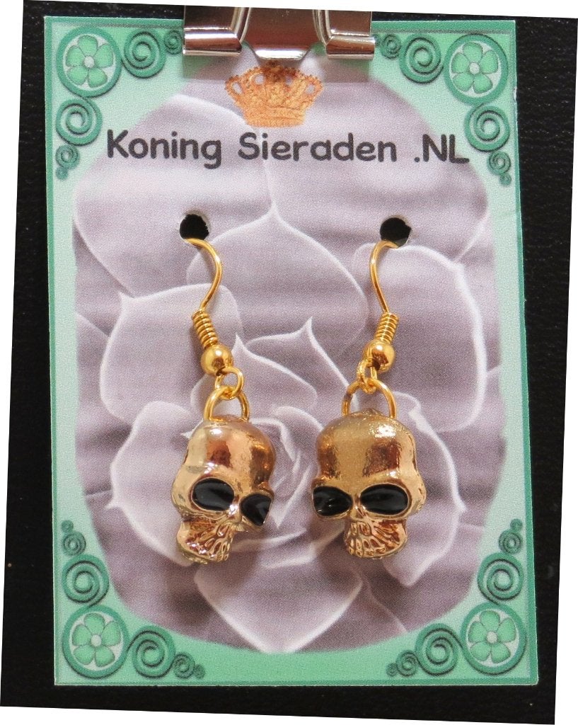 Doodshoofd Oorbellen met Emaille Goudkleurig, Marktplaats@koningsieraden.nl, Overige materialen, Hangers, Verzenden