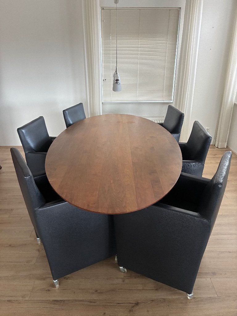 Eethoek met zes Bert Plantagie, type Elements, stoelen, Ophalen, Overige kleuren, Leer, Vijf, Zes of meer stoelen