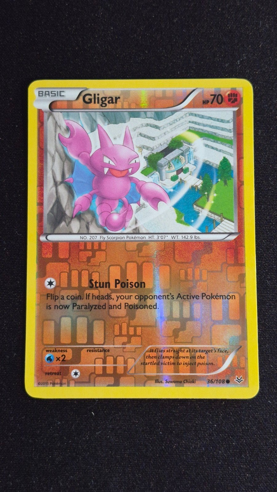 Gligar Reverse Holo 36/108 – XY Roaring Skies (2015), Ophalen of Verzenden, Zo goed als nieuw, Losse kaart, Foil