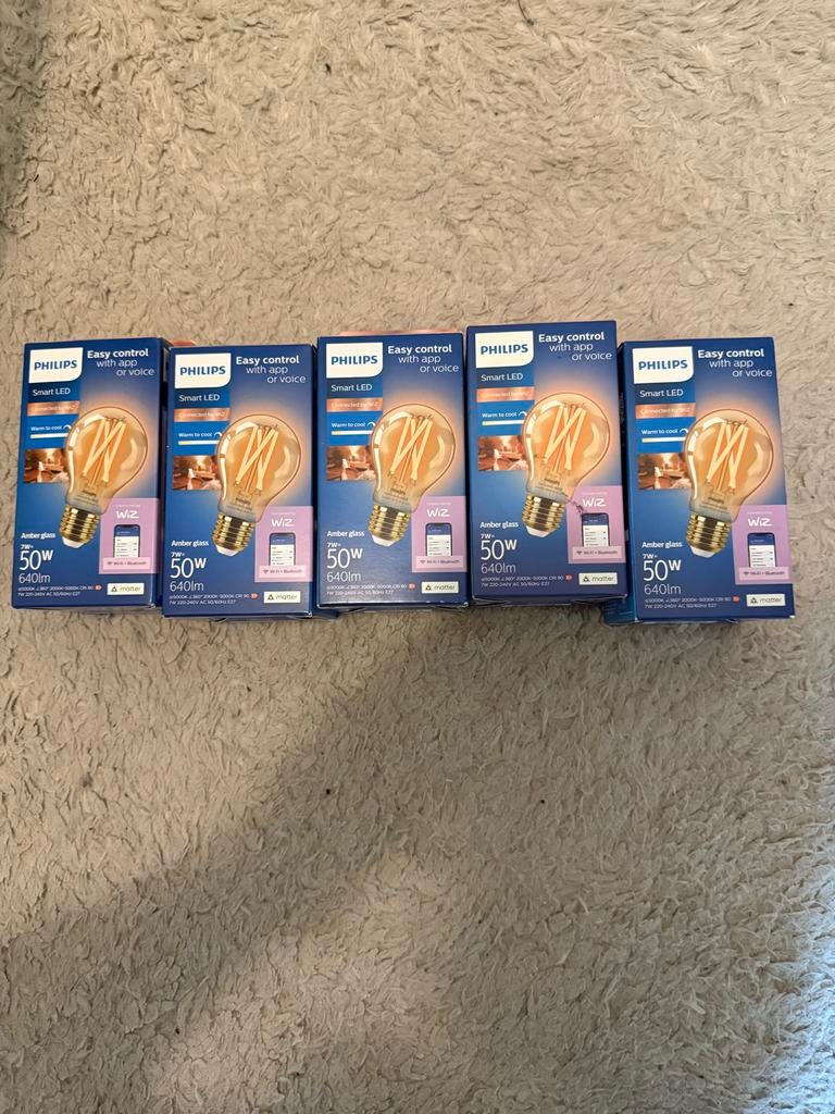 Philips Smart LED Amber Glas E27 - 50W, 640lm (5 stuks), Ophalen of Verzenden, Nieuw