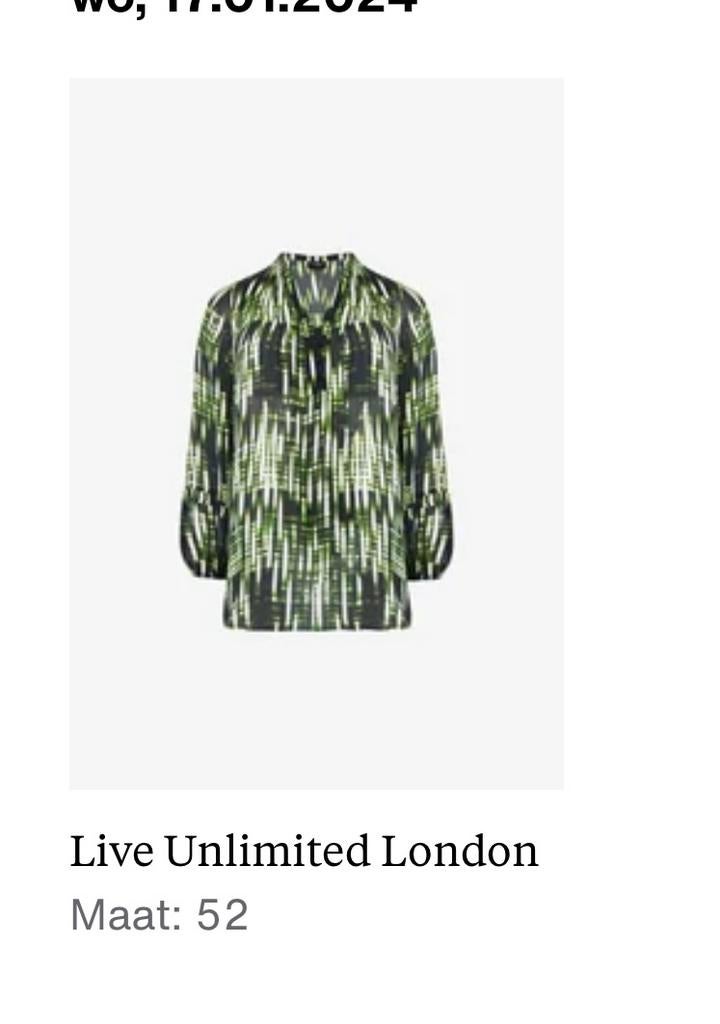 Live Unlimited London Blouse Zwart-Groen-Wit | Maat 52, Kleding | Dames, Ophalen of Verzenden, Nieuw, Maat 46/48 (XL) of groter