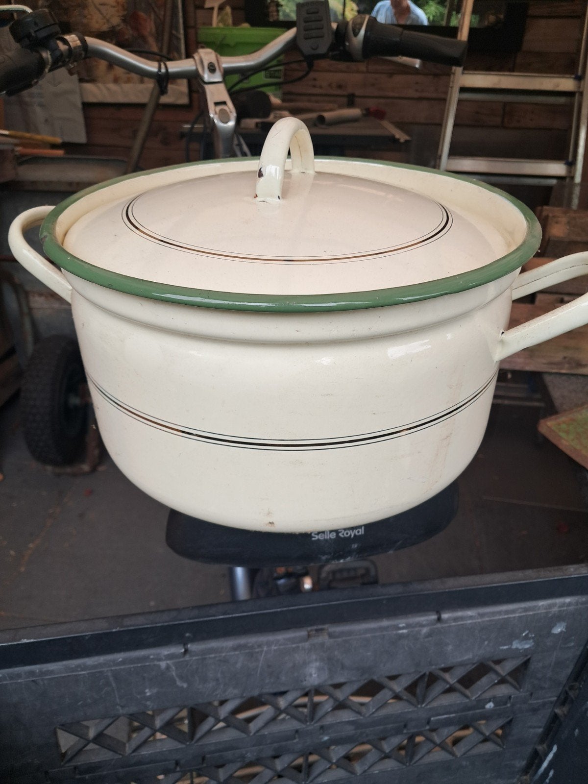 Vintage emaille pan - 30 cm doorsnede, 16 cm hoog, Ophalen