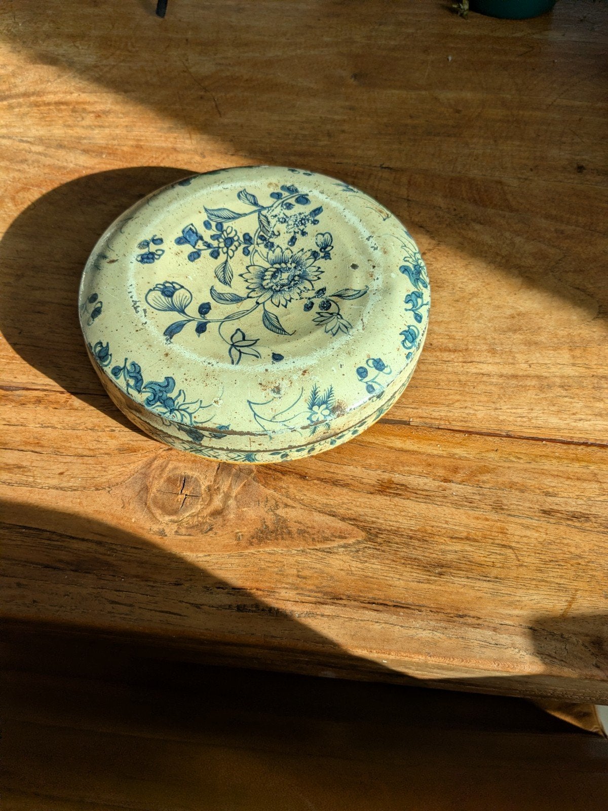 Antiek Chinees tinnen doosje met blauw-wit decor, Ophalen of Verzenden