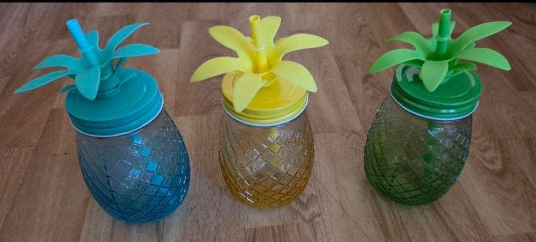 3 Stevige Drinkbekers (ananas) Met Rietje, Ophalen of Verzenden, Glas, Overige stijlen