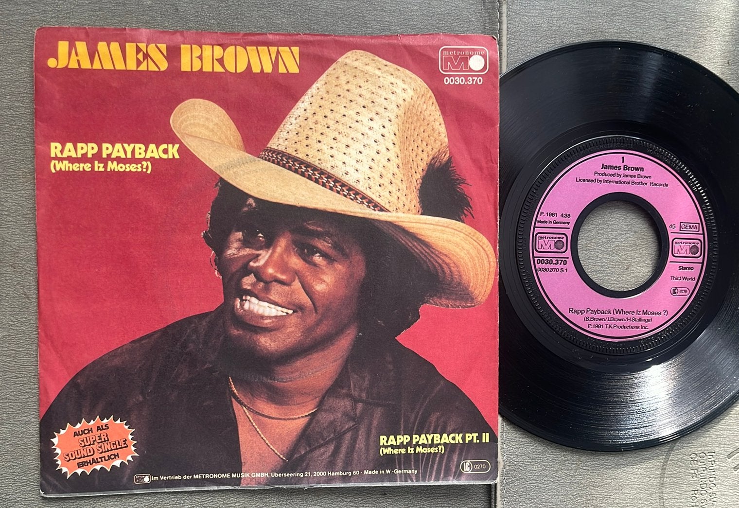 James Brown - Rapp Payback 7” DE 1981, Ophalen of Verzenden, Gebruikt, R&B en Soul