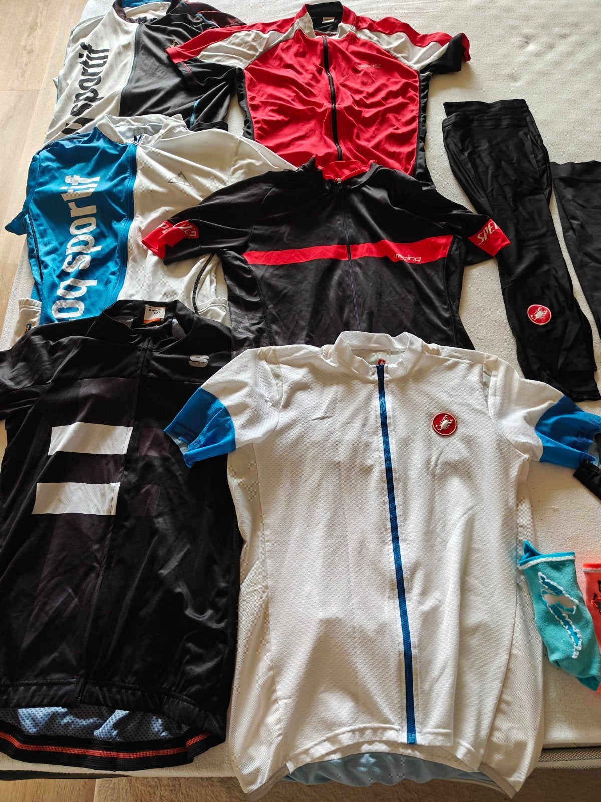 Fietskleding: shirts, broeken, handschoenen, sok, Kleding | Heren, Castelli, Specialized, Meerkleurig, Overige maten, Ophalen of Verzenden