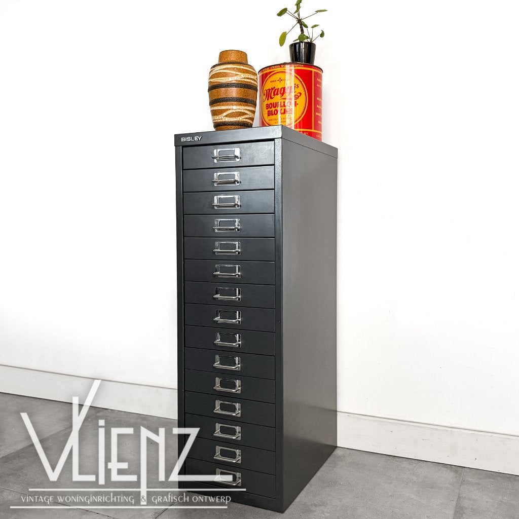 Metalen Bisley ladekast 15 lades antraciet, Ophalen, Minder dan 50 cm, Gebruikt, -