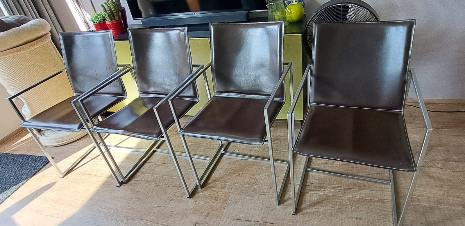 Set van 4 Arben Italy eetkamerstoelen - Leer en Metaal, Ophalen, Gebruikt, Bruin, Modern, Italiaans design