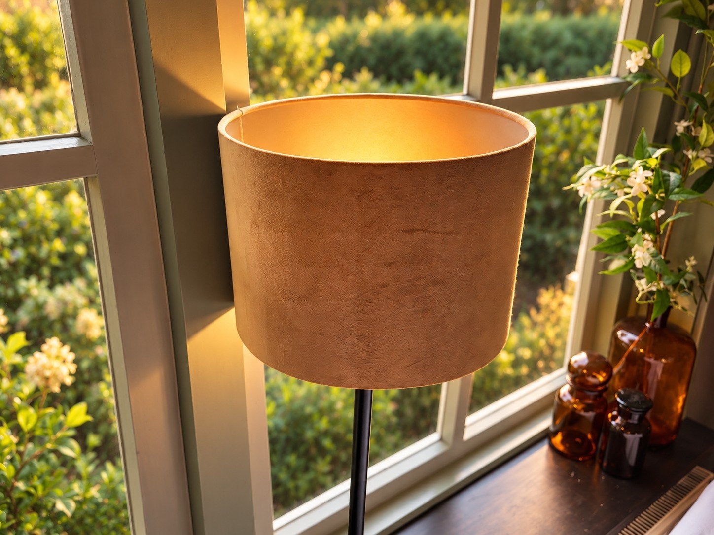 8x Okergele velours lampenkap 30x21cm geel goud kap lamp, Tafellamp, Rond, Ophalen of Verzenden, 30 cm