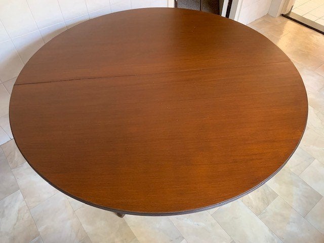 Vintage, mooie ronde houten eettafel met middenpoot., Ophalen, Gebruikt, Klassiek, Rond