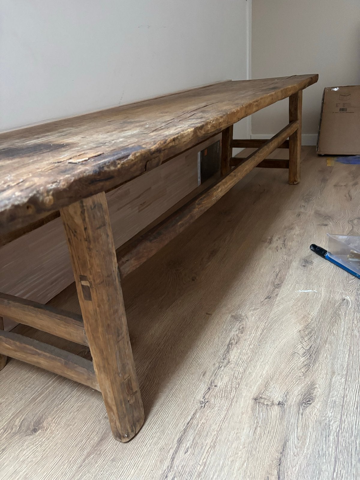 Robuuste houten bank - 187,5 cm lang, 46 cm diep, 50 cm hoog, Antiek en Kunst, Antiek | Meubels | Stoelen en Banken, Ophalen