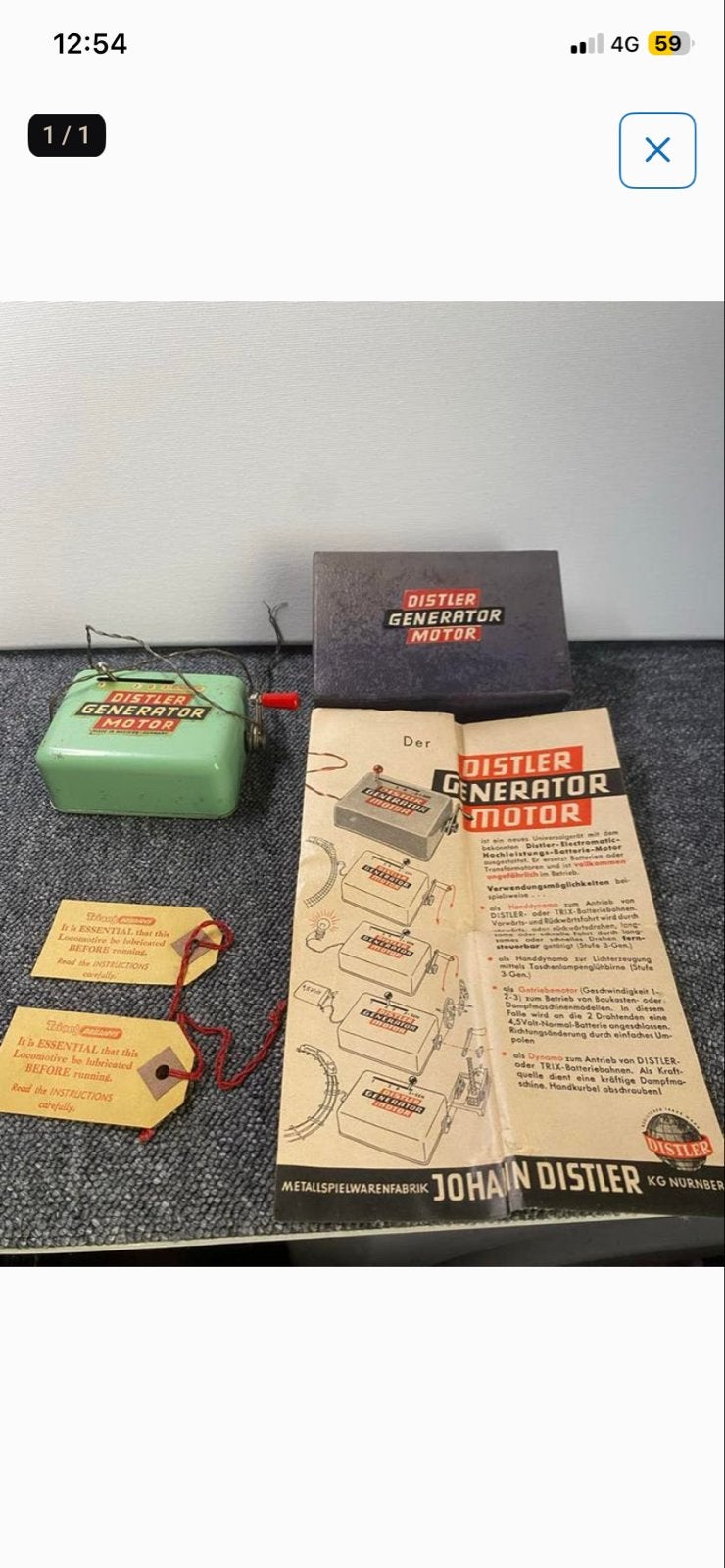 Vintage Distler Generator Motor met originele doos en handle, Verzenden, Gebruikt