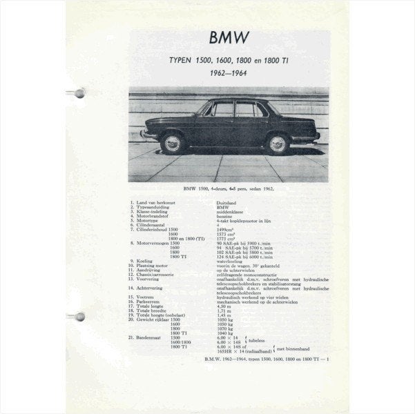 BMW 1500 1600 1800 1800 Ti Vraagbaak losbladig 1962-1964 #1, Ophalen of Verzenden, Gelezen, BMW