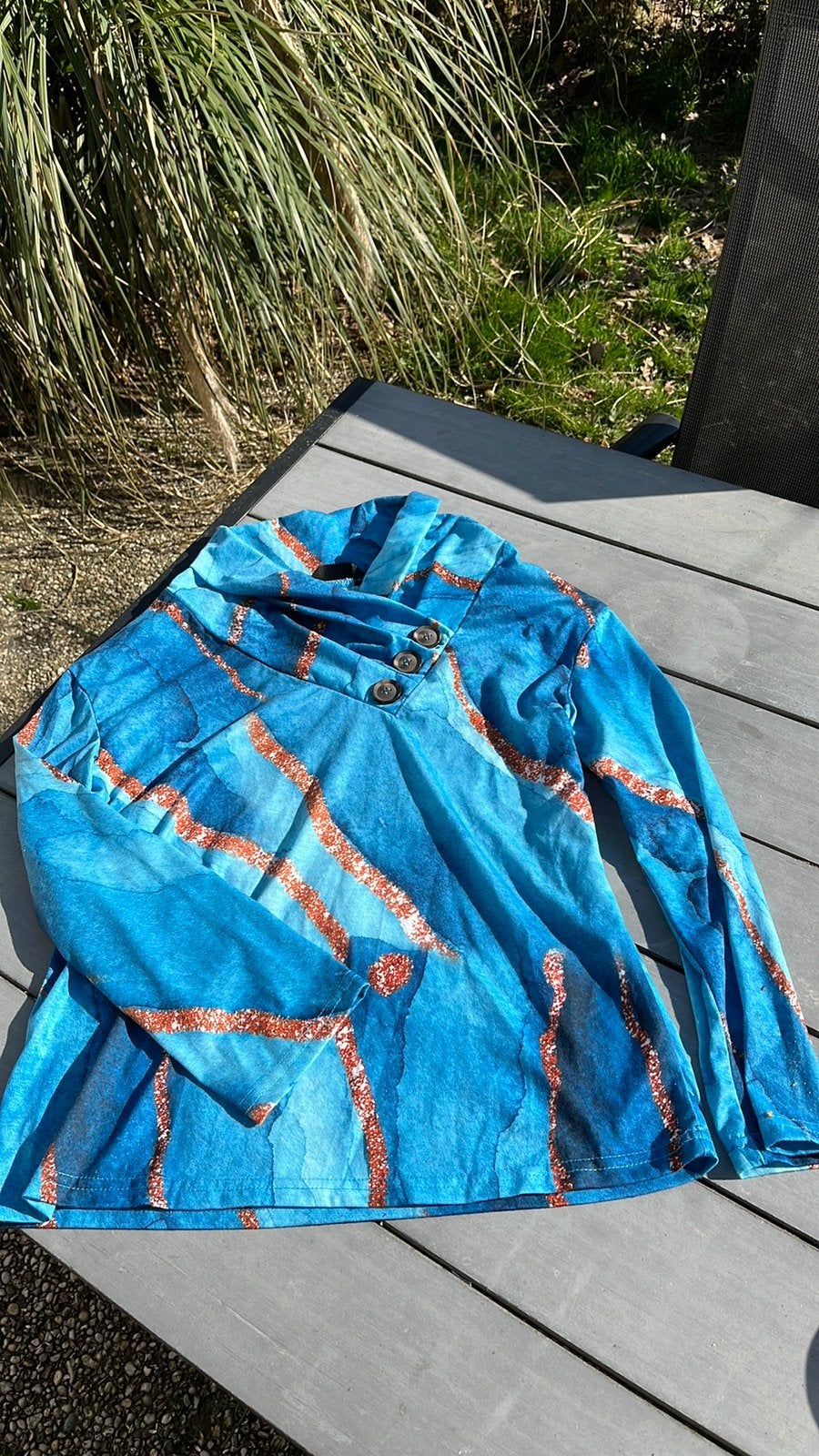 Chicme blauwe blouse met asymetrische kraag., Ophalen of Verzenden, Zo goed als nieuw, Blauw